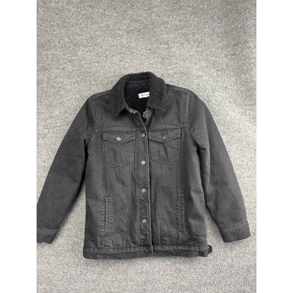 Madewell Jacket Womens‎ XS Black Sherpa Lined Denim Trucker Coat Faux Shearling